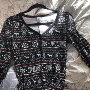 Pink Christmas themed onesie